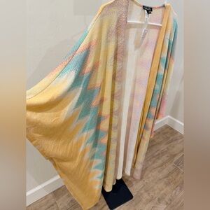 IMAN NWT Metallic Pastel Kimono Cardigan Duster Boho Open Front-Fits all sizes